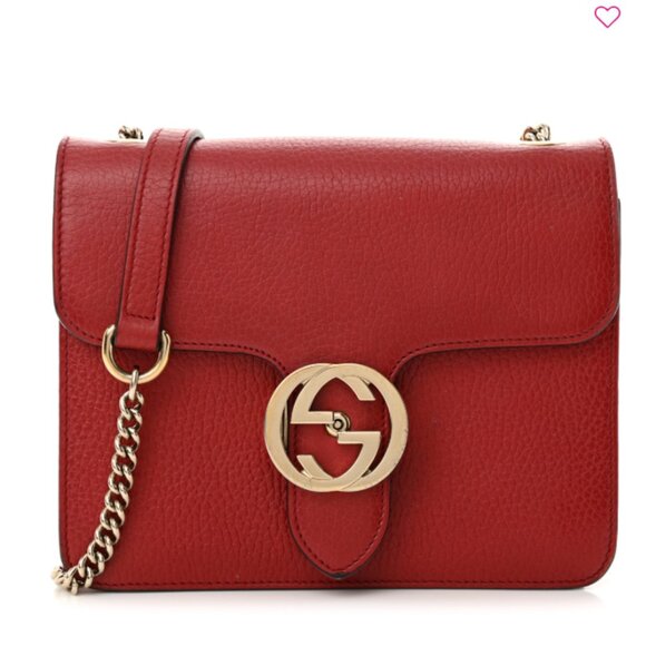 Gucci Handbags - $2,450 New Authentic GUCCI Interlocking Dark Red Purse Chain bag Silver Chain GG